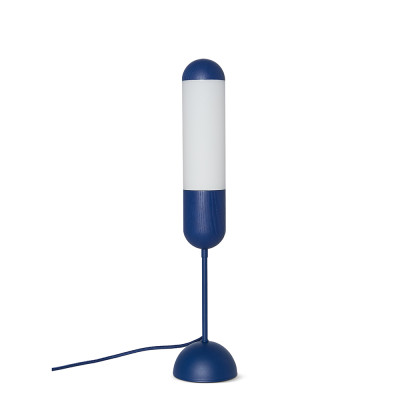 FUNSUI ST navy blue table lamp with milky shade and wooden detail 3000K UMMO