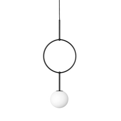 Hanging lamp ISUULLA A black round frame with a white glass shade UMMO