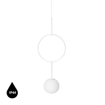 Lampa wisząca ISUULLA A biała okrągła rama z białym szklanym kloszem z podwyższoną szczelnością IP44 UMMO