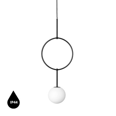 Lampa wisząca ISUULLA A czarna okrągła rama z białym szklanym kloszem z podwyższoną szczelnością IP44 UMMO