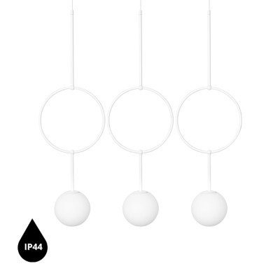 Triple pendant lamp ISUULLA C white round frame with white glass shades IP44 UMMO
