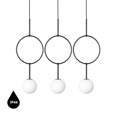 ISUULLA C triple pendant lamp black circular frames with white glass shades IP44 UMMO