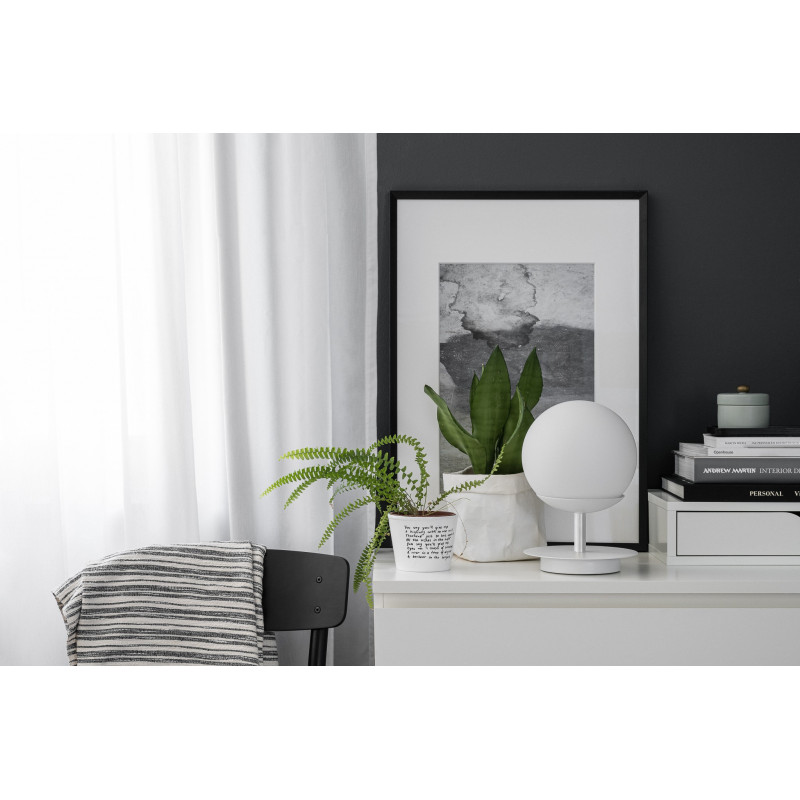 White table lamp PLAAT ST white standing lamp with disk and glass shade UMMO