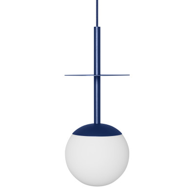 PLAAT A navy blue ceiling pendant lamp with disc and glass shade UMMO