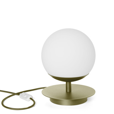 Olive table lamp PLAAT ST white standing lamp with disk and glass shade UMMO