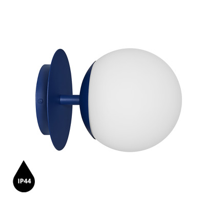 Navy blue wall lamp PLAAT C sconce with disc and glass shade IP44 UMMO