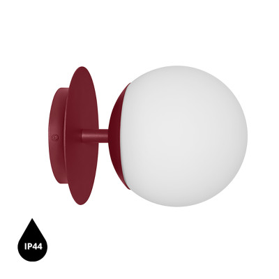 Burgundy wall lamp PLAAT C sconce with disc and glass shade IP44 UMMO 24h