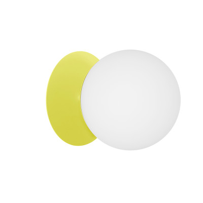 Yellow wall lamp PLAAT C sconce with disc and glass shade UMMO