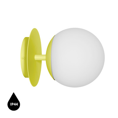 Yellow wall lamp PLAAT C sconce with disc and glass shade IP44 UMMO