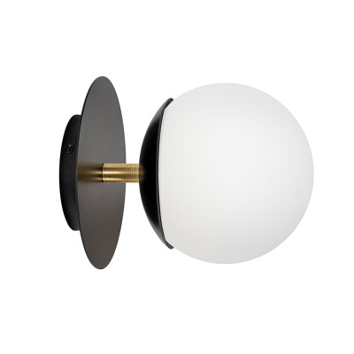 Black PLAAT C wall light with disc, glass shade and brass detail – UMMO