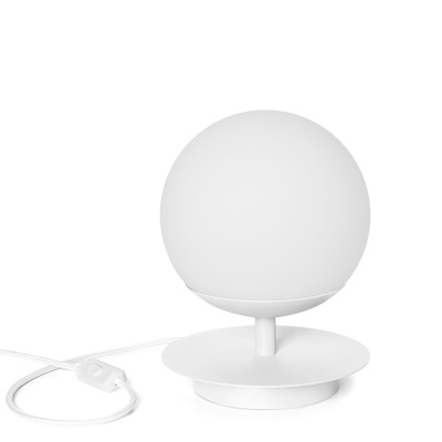 White PLAAT ST table lamp with disc and glass shade – UMMO