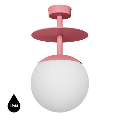 Różowa lampa przysufitowa PLAAT B plafon z dyskiem i szklanym kloszem z podwyższoną szczelnością IP44 UMMO 24h