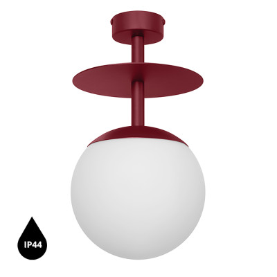 Burgundowa lampa przysufitowa PLAAT B plafon z dyskiem i szklanym kloszem z podwyższoną szczelnością IP44 UMMO 24h
