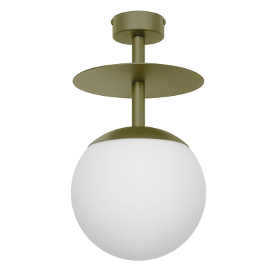 Oliwkowa lampa przysufitowa PLAAT B plafon z dyskiem i szklanym kloszem UMMO 24h