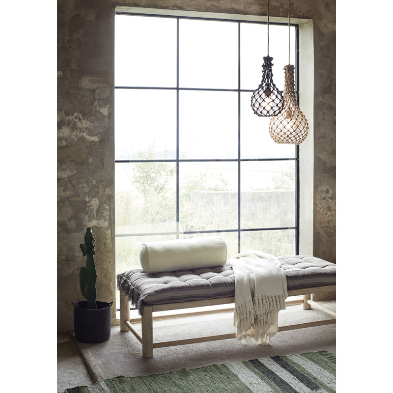 Lampa wisząca boho Jute Net z kloszem w oplocie z czarnej juty Madam Stoltz
