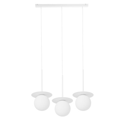 Triple ceiling pendant lamp BORRA B 3L white with strip and white glass lampshades UMMO