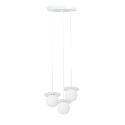 Triple white ceiling pendant lamp BORRA B 3P three white glass balls 15cm UMMO