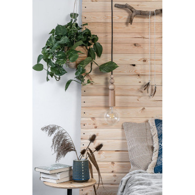 Wooden pendant lamp with beads Loft Rullo with black cotton braided cord Kolorowe Kable