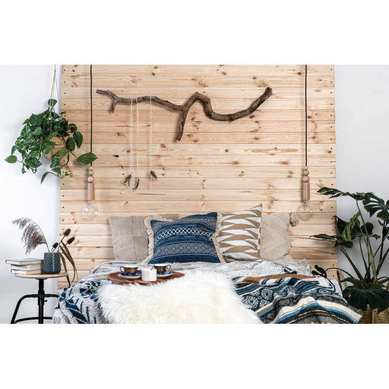 Drewniana lampa wisząca z koralikami Loft Rullo z przewodem w lnianym oplocie KOLOROWE KABLE
