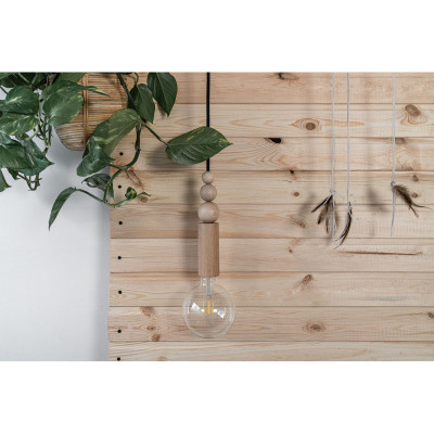 Drewniana lampa wisząca z koralikami Loft Rullo z przewodem w lnianym oplocie KOLOROWE KABLE