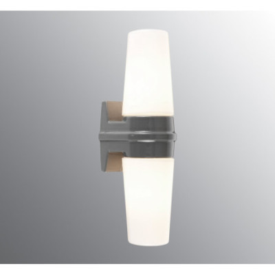 Szara lampa sufitowa, ścienna Bernadotte Double E14, 2 x max 40W, porcelanowa oprawa IP44 z mlecznym kloszem Ifö Electric