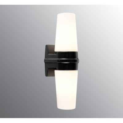 Black Ceiling and Wall Light Bernadotte Double E14, 2 x max. 40 W, Porcelain Light IP44 with Opal Glass Shade Ifö Electric