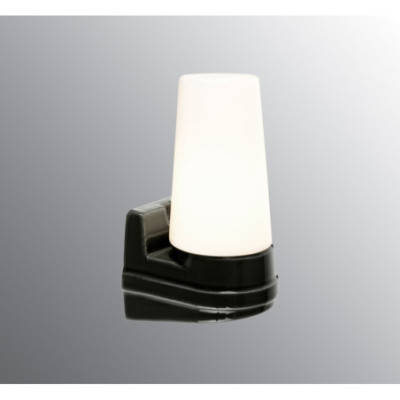 Czarna lampa ścienna Bernadotte E14 max 40W, porcelanowa oprawa IP44 z mlecznym kloszem Ifö Electric