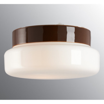 Brązowa lampa sufitowa, ścienna Classic Sauna E27,max 40W/60W, porcelanowa oprawa IP44 z mlecznym kloszem Ifö Electric