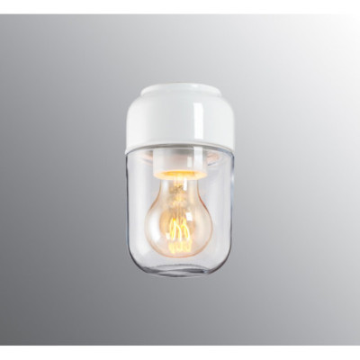 Biała lampa sufitowa, ścienna Sauna Ohm 100/170, E27 max 40W, porcelanowa oprawa IP44 z przezroczystym kloszem Ifö Electric