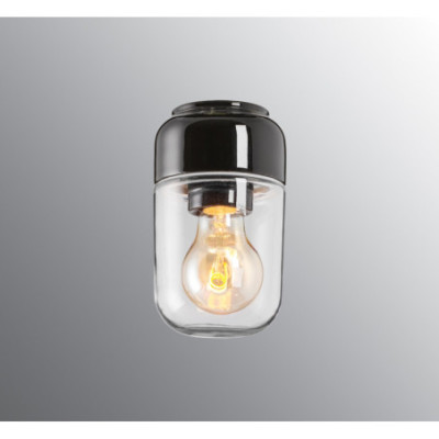 Czarna lampa sufitowa, ścienna Sauna Ohm 100/170, E27 max 40W, porcelanowa oprawa IP44 z przezroczystym kloszem Ifö Electric