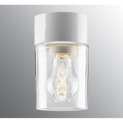 Biała lampa sufitowa, ścienna Sauna Opus 100/175, E27 max 40W/60W, porcelanowa oprawa IP44 z przezroczystym kloszem Ifö Electric