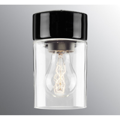 Black Ceiling and Wall Light Sauna Opus 100/175, E27 max. 40 W/60 W, Porcelain IP44 with Clear Glass Shade Ifö Electric