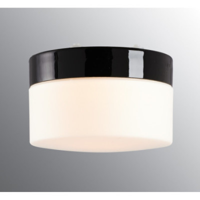 Black Ceiling and Wall Light Sauna Opus 200/140, E27 max. 40 W/60 W, Porcelain Light IP44 with Opal Glass Shade Ifö Electric