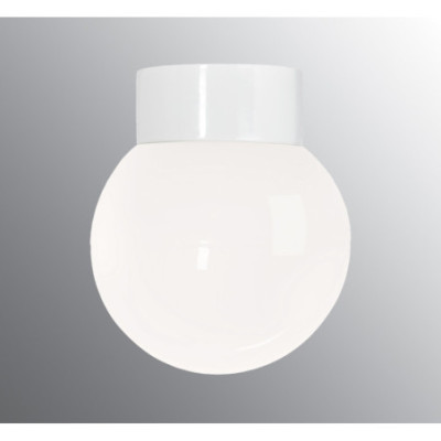 Biała lampa sufitowa, ścienna Classic Globe 150 E27, max 75W, porcelanowa oprawa IP20 z mlecznym kloszem Ifö Electric