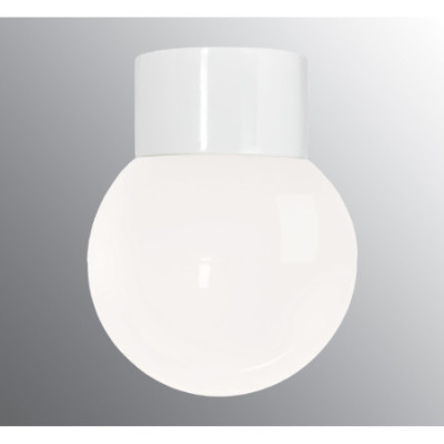 Biała lampa sufitowa, ścienna Classic Globe 150 E27, max 75W, porcelanowa oprawa IP54 z mlecznym kloszem Ifö Electric