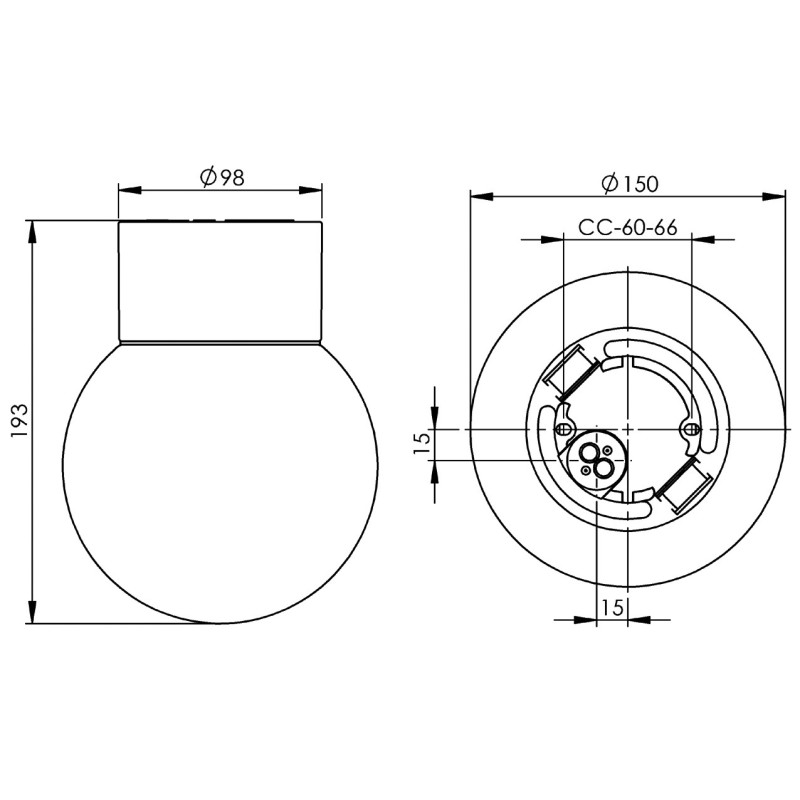 White Ceiling and Wall Light Classic Globe 150 E27, max. 75 W, Porcelain Light IP54 with Opal Glass Shade Ifö Electric