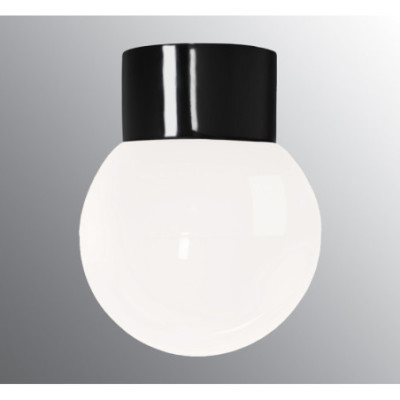 Czarna lampa sufitowa, ścienna Classic Globe 150 E27, max 75W, porcelanowa oprawa IP54 z mlecznym kloszem Ifö Electric