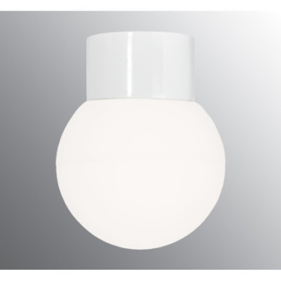 Biała lampa sufitowa, ścienna Classic Globe 150 E27, max 75W, porcelanowa oprawa IP54 z mlecznym matowym kloszem Ifö Electric