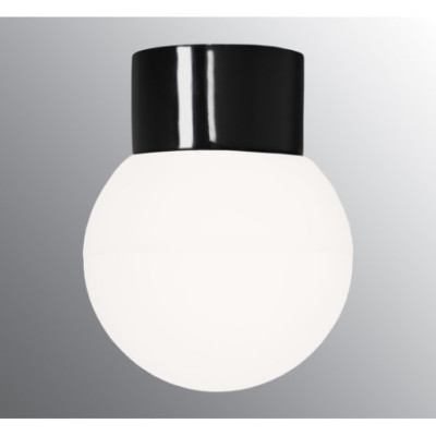 Black Ceiling and Wall Light Classic Globe 150 E27, max. 75 W, Porcelain Light IP54 with Matte Opal Glass Shade Ifö Electric