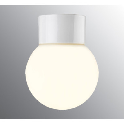 Biała lampa sufitowa, ścienna Classic Globe 150 LED  8W 3000K 800lm porcelanowa IP54 z mlecznym matowym kloszem Ifö Electric