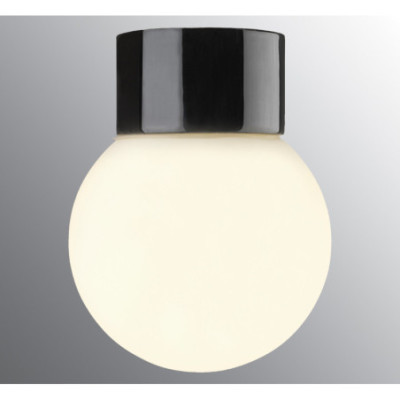 Czarna lampa sufitowa, ścienna Classic Globe 150 LED  8W 3000K 800lm porcelanowa IP54 z mlecznym matowym kloszem Ifö Electric