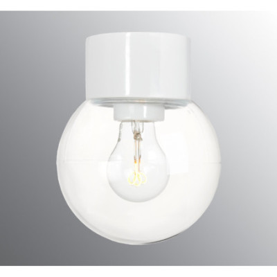 White Ceiling and Wall Light Classic Globe 150 E27, max. 75 W, Porcelain Light IP54 with Clear Glass Shade Ifö Electric