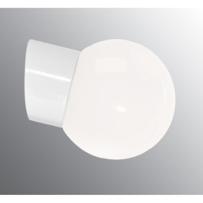Biała lampa sufitowa, ścienna Classic Globe 150 E27, max 75W, porcelanowa oprawa IP54 z mlecznym  kloszem Ifö Electric