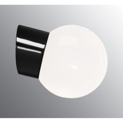 Black Wall Light Classic Globe 150 E27, max. 75 W, Porcelain Light IP54 with Opal Glass Shade Ifö Electric