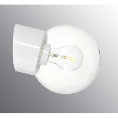 Biała lampa  ścienna Classic Globe 150 E27, max 75W, porcelanowa oprawa IP54 z przezroczystym kloszem Ifö Electric