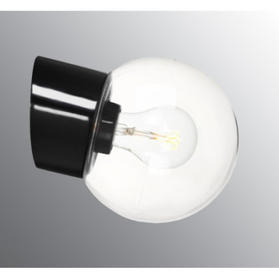 Czarna lampa  ścienna Classic Globe 150 E27, max 75W, porcelanowa oprawa IP54 z przezroczystym kloszem Ifö Electric