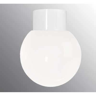 Biała lampa sufitowa, ścienna Classic Globe 180 E27, max 75W, porcelanowa oprawa IP54 z mlecznym kloszem Ifö Electric