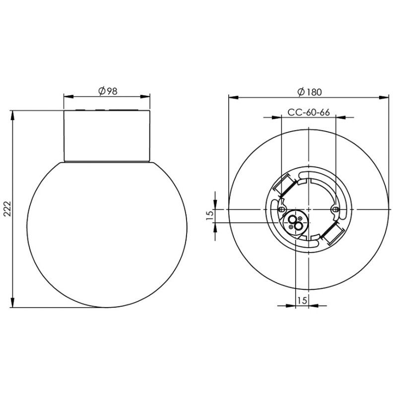 White Ceiling and Wall Light Classic Globe 180 E27, max. 75 W, Porcelain Light IP54 with Opal Glass Shade Ifö Electric