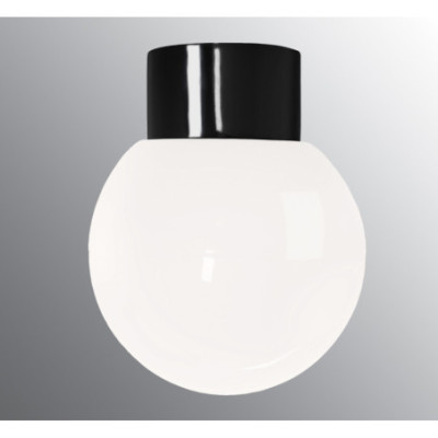 Czarna lampa sufitowa, ścienna Classic Globe 180 E27, max 75W, porcelanowa oprawa IP54 z mlecznym kloszem Ifö Electric
