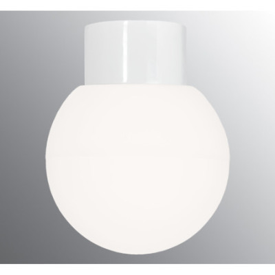 White Ceiling and Wall Light Classic Globe 180 E27, max. 75 W, Porcelain Light IP54 with Matte Opal Glass Shade Ifö Electric